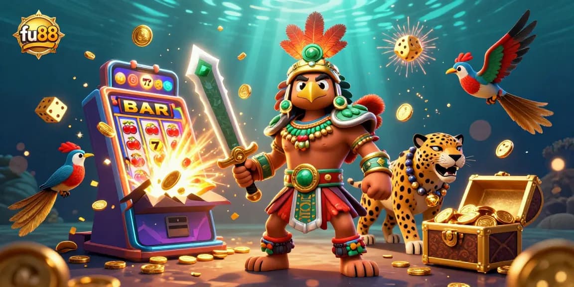 fu88 players spin vibrant slot machines, striking jackpots in a colorful casino atmosphere