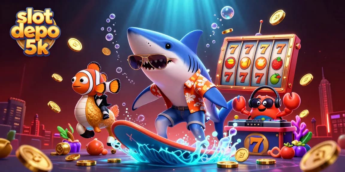 Experience the thrill of slot depo 5k with an exciting 3D casino scene full of vibrant characters and elements.