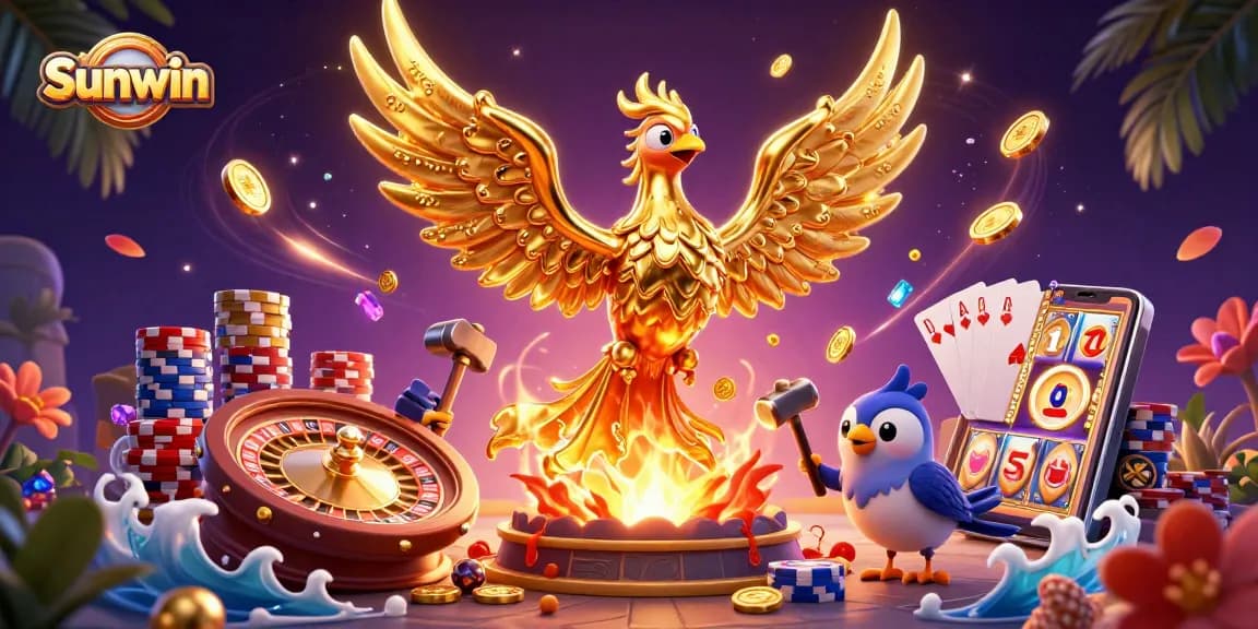 Experience Sunwin's exhilarating online casino adventure with golden phoenixes and dynamic gaming elements.