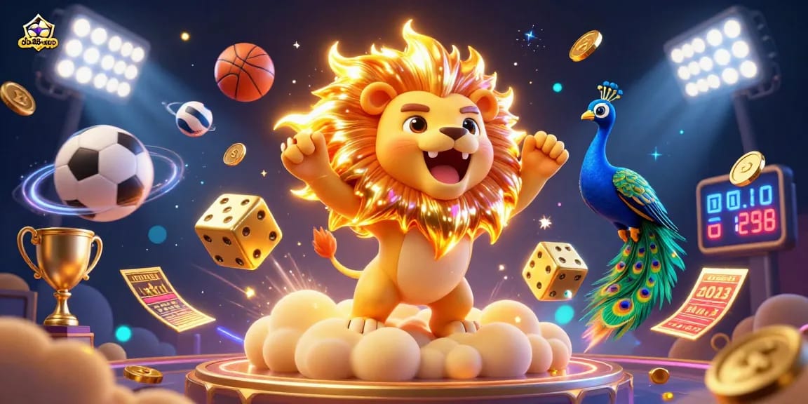 The du88-app illustration showcases a roaring sun lion and golden dice amidst vibrant sports betting elements.