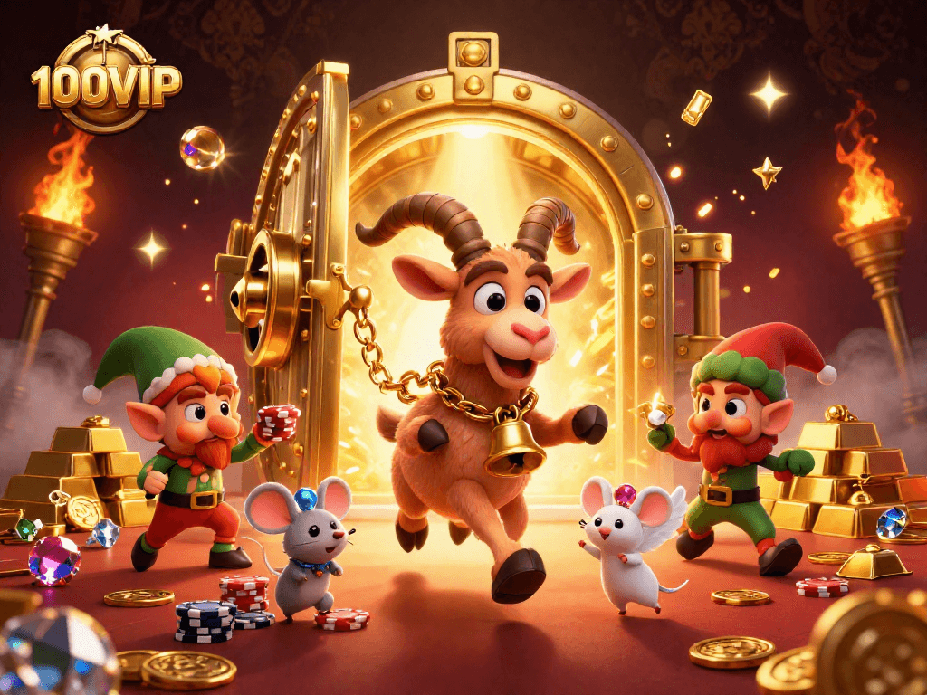 Experience thrilling gaming action at 100VIP as Krampus oversees the festive casino chaos.