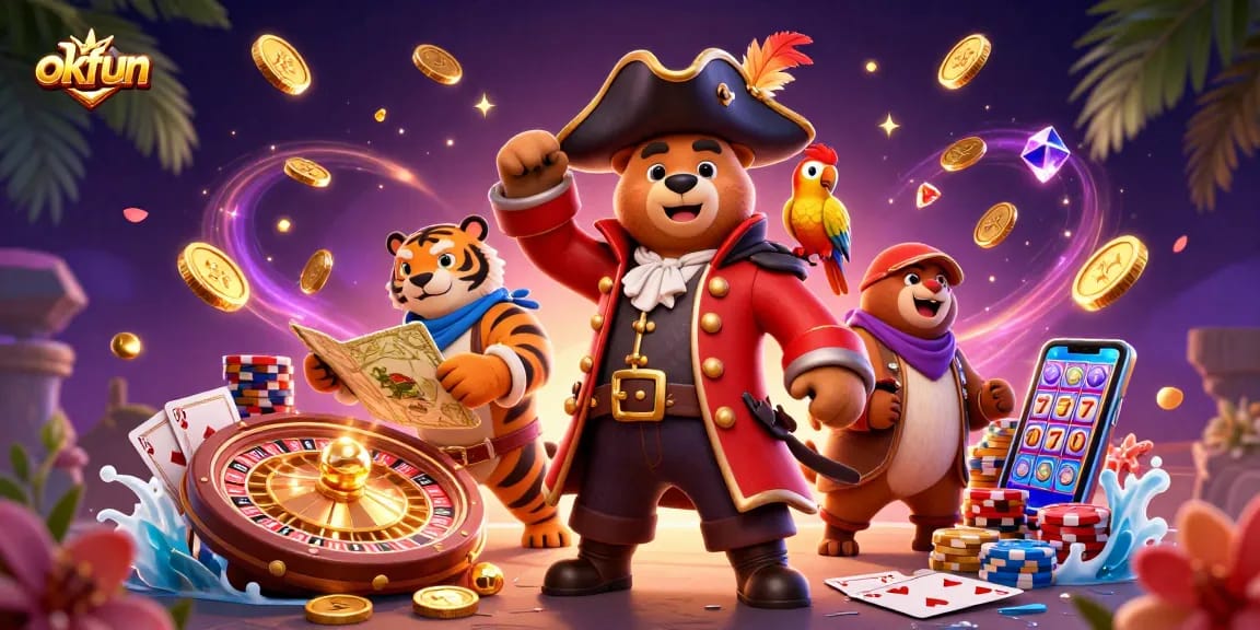Experience thrilling gameplay at okfun with dynamic slots, golden coins, and vibrant casino elements.