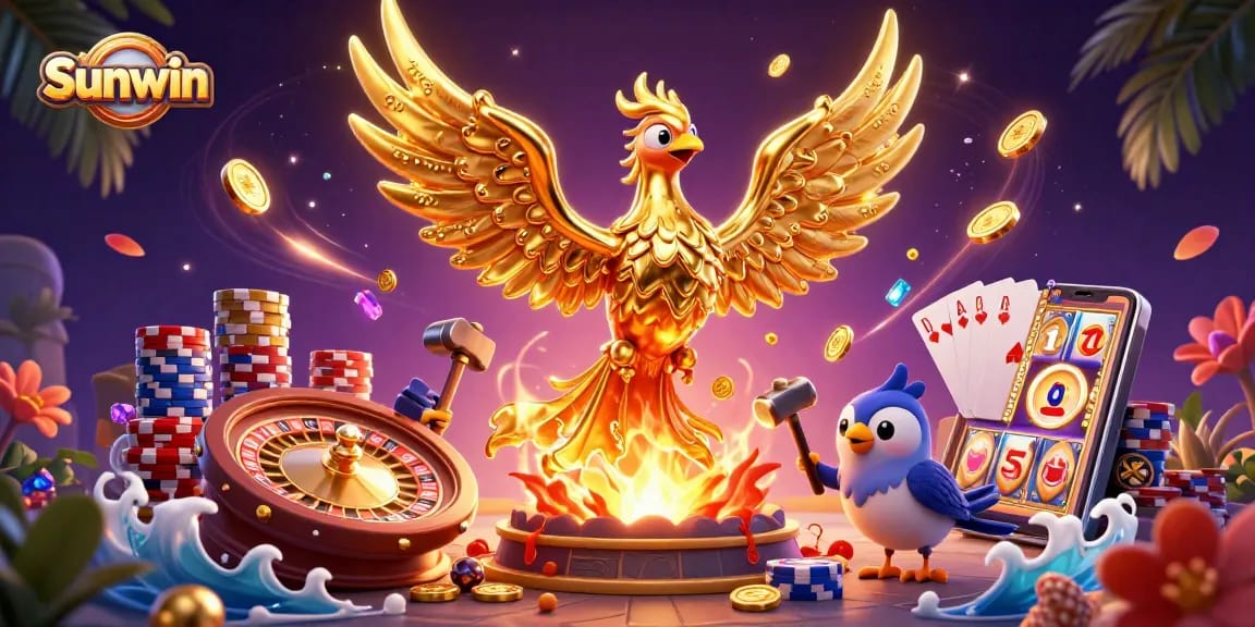 Experience Sunwin's exhilarating online casino adventure with golden phoenixes and dynamic gaming elements.