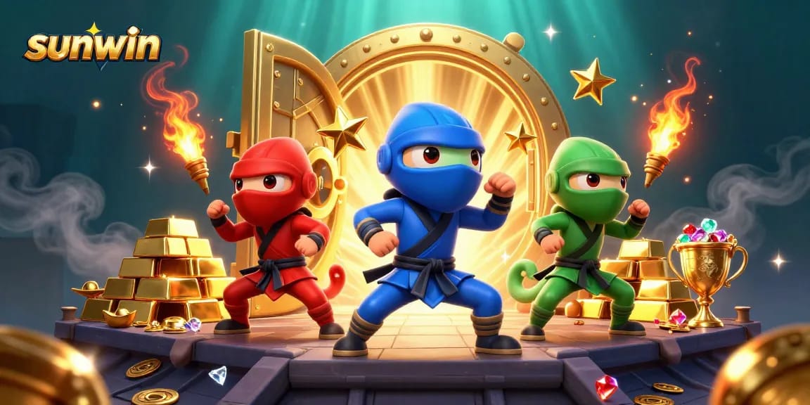 Engage in thrilling gameplay at sunwin with ninja chameleons surrounded by casino treasures.