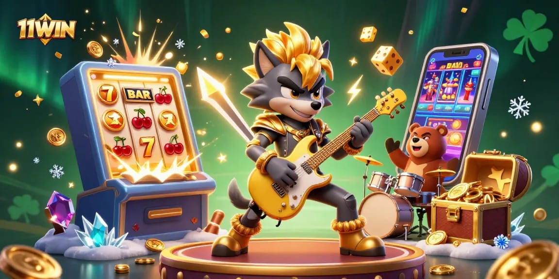 Experience thrilling action at 11WIN with a vibrant 3D casino-themed illustration.