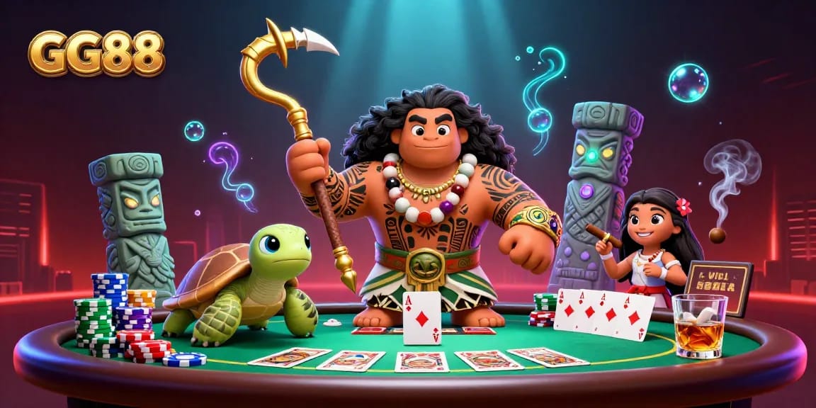 Engage with GG88's thrilling poker scene featuring vibrant characters and dynamic gameplay elements.
