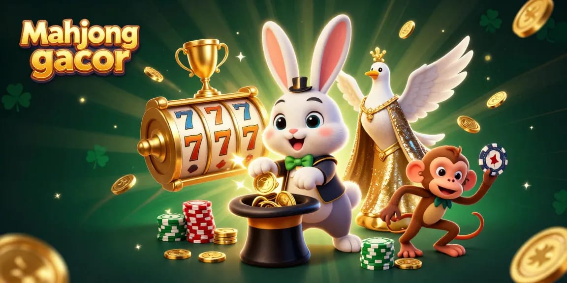 Experience mahjong gacor with a whimsical illustration featuring magical characters amid vibrant slot elements.