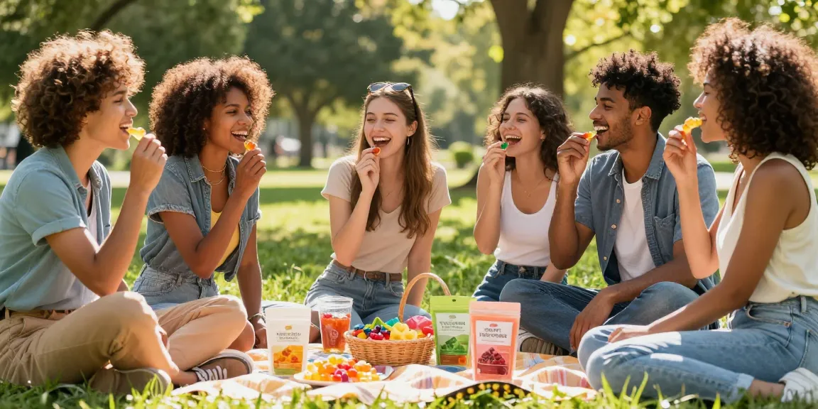 Enjoying cbd gummies canada at a sunny park picnic with friends.