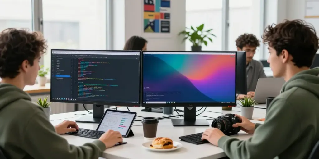 Developer utilizing instant indexing in a modern tech workspace.