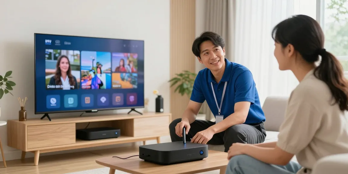 Expert providing IPTV services in a local home, trusted professional helping nearby homeowners.