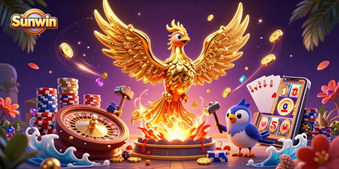 Experience Sunwin's exhilarating online casino adventure with golden phoenixes and dynamic gaming elements.