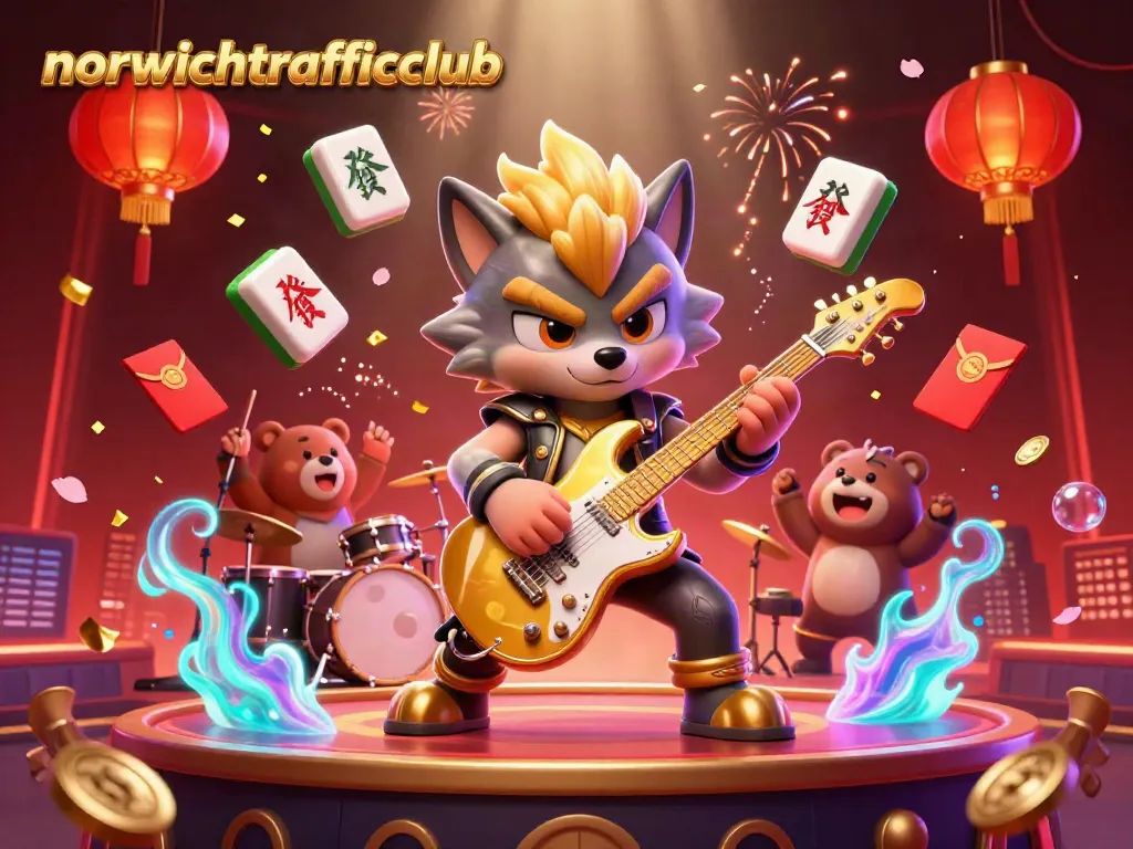 The rock star wolf from norwichtrafficclub electrifying the casino stage with golden lightning effects