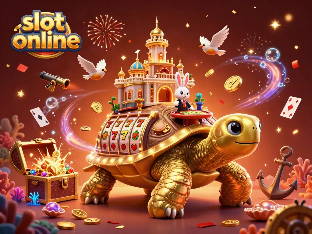 Experience vibrant slot online action with a golden tortoise casino and a rabbit dealer.