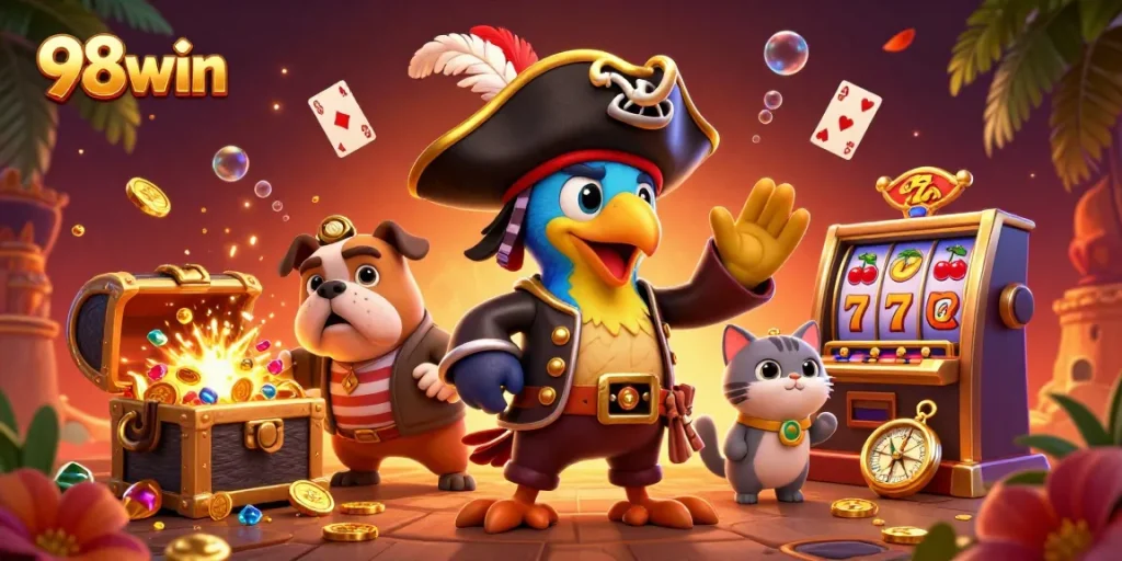 Experience thrilling winning opportunities with 98win in a vibrant casino-themed adventure.