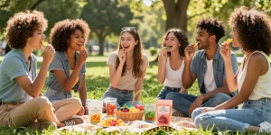 Enjoying cbd gummies canada at a sunny park picnic with friends.