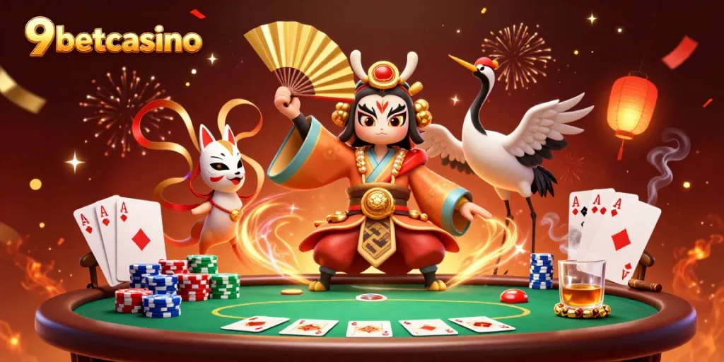Experience the vibrant action of 9betcasino with kabuki warriors and poker thrill.