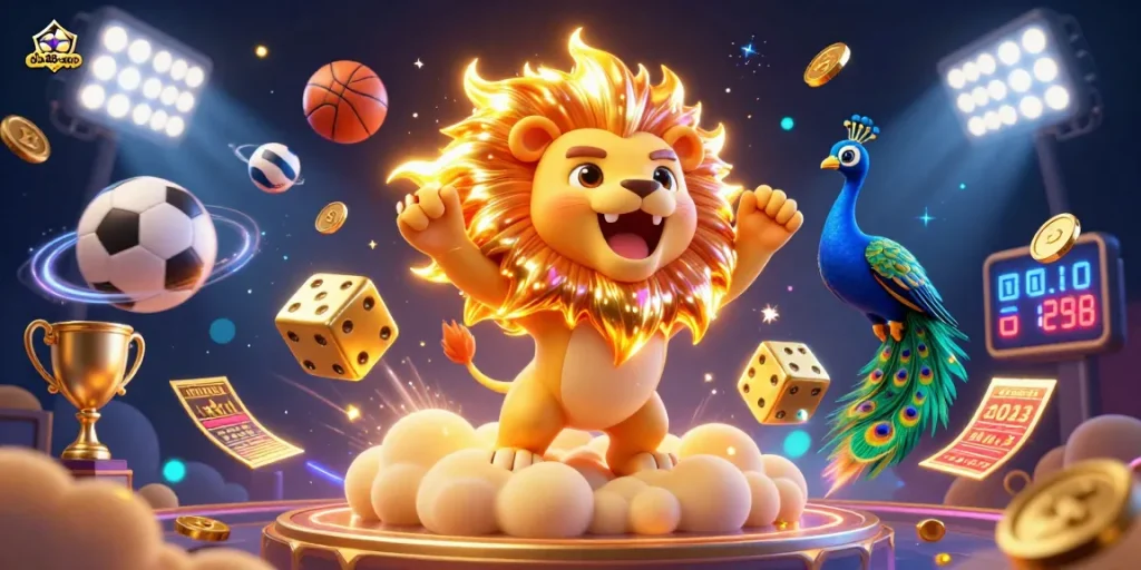 The du88-app illustration showcases a roaring sun lion and golden dice amidst vibrant sports betting elements.