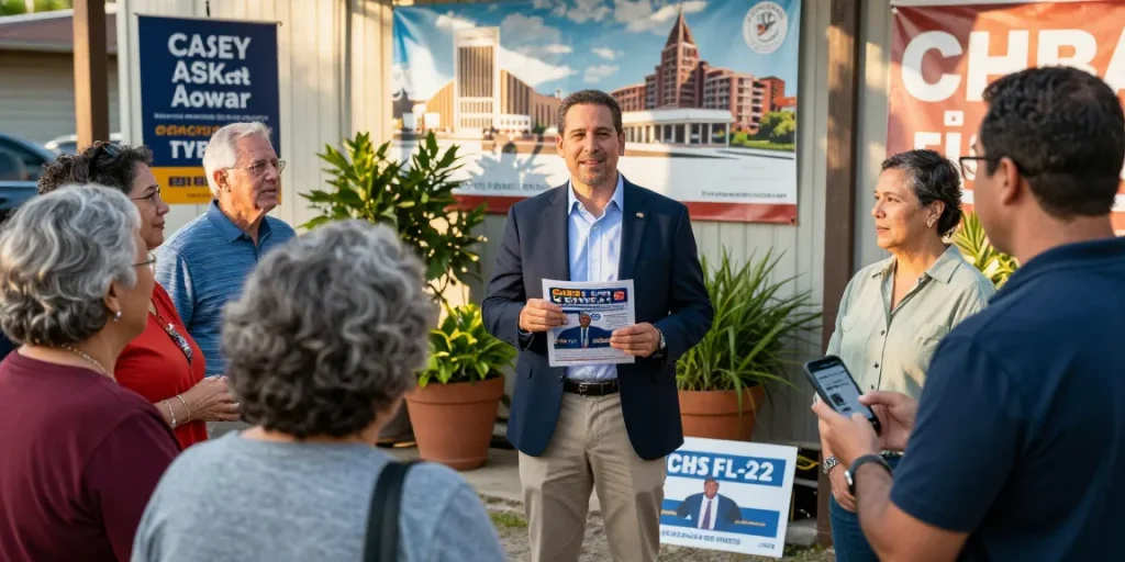 Casey Askar engaging with community members during campaign event.